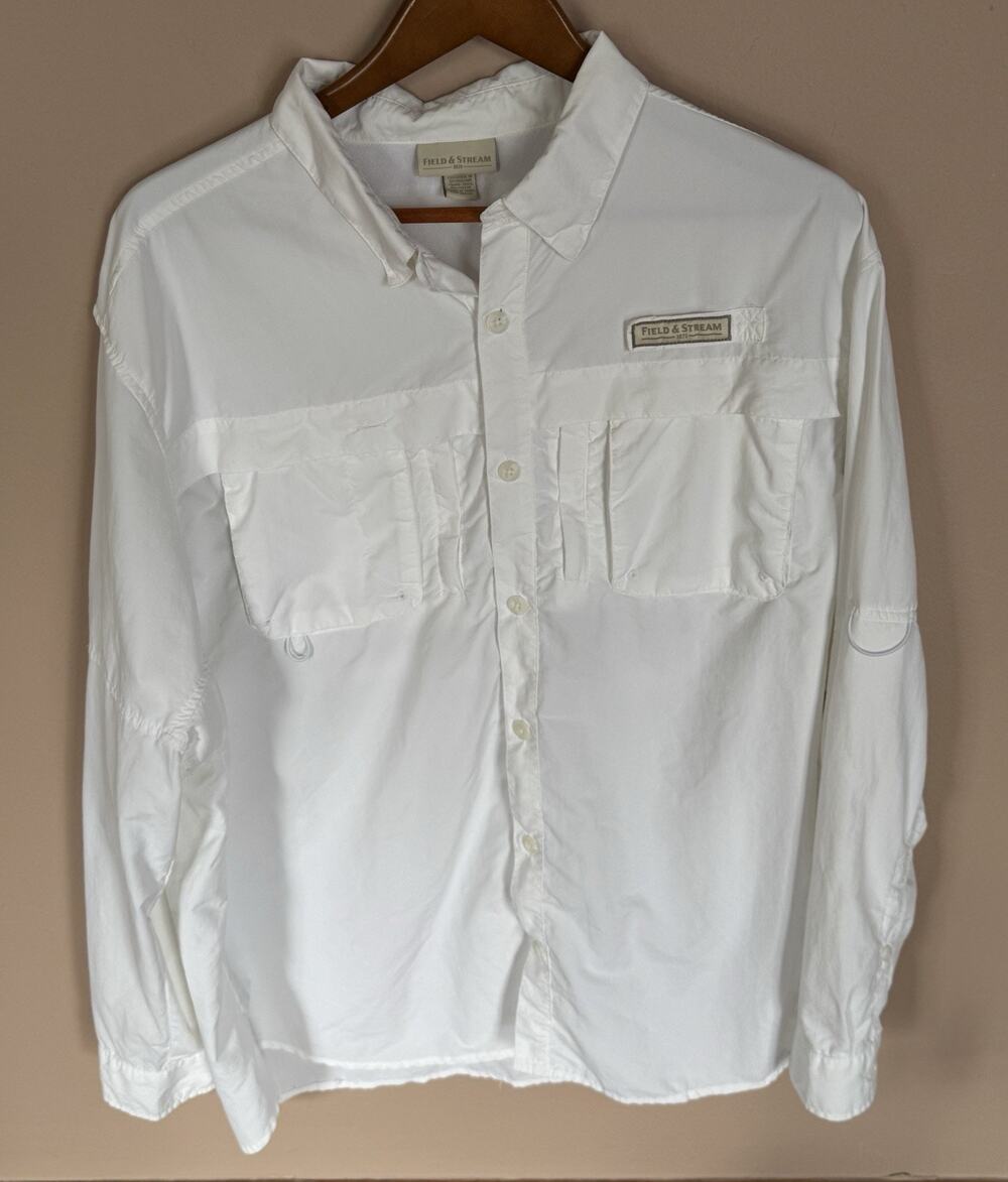 FIELD & STREAM Men's XL Vented Fishing Shirt Long Sleeve Button Up White